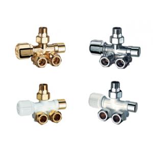 Узел нижнего подключения правосторонний с терморегулирующим и запорным вентилями для одно- и двухтрубный систем.  