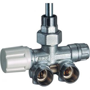 Узел нижнего подключения, терморегулирующий, угловой, левый, для одно-двухтрубных систем со штуцером и накидной гайкой