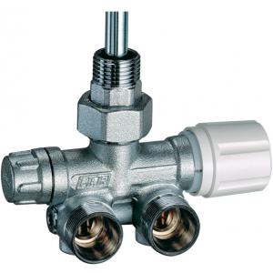 Узел нижнего подключения, терморегулирующий, угловой, левый, для одно-двухтрубных систем со штуцером и накидной гайкой