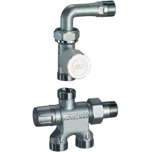 Узел нижнего подключения для однотрубных систем с терморегулирующим и запорным вентилями и верхним вводом теплоносителя