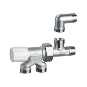 Узел нижнего подключения для однотрубных систем, регулирующий, с горизонтальной ручкой, реверсивной насадкой и верхним угольником