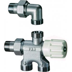 Узел нижнего подключения для однотрубных систем, с регулирующим вентилем и верхним угольником с фитингом