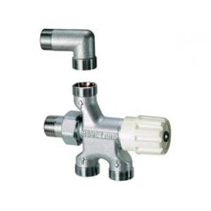 Узел нижнего подключения для однотрубных систем, с регулирующим вентилем, верхним угольником и преднастройкой