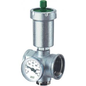 Хромированный переходник, дополненный клапаном для выпуска воздуха, термометром и заглушкой