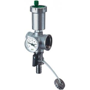 Хромированный переходник, дополненный автоматическим клапаном для выпуска воздуха, термометром и сливным краном