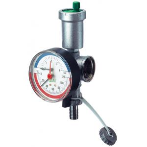 Хромированный переходник, дополненный автоматическим клапаном для выпуска воздуха, термоманометром и сливным краном