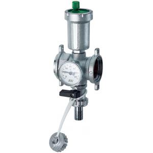 Фланцевый переходник, дополненный автоматическим клапаном для выпуска воздуха, термометром и сливным краном