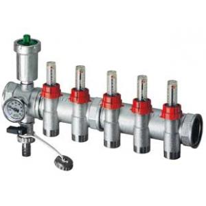 Коллектор модульный, подающий, с расходомерами и промежуточным соединением со сливом, термометром и воздухоотводчиком МР