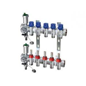 Узел коллекторный, сборный, с подающими вентилями с расходомерами и обратными терморегулирующими вентилями и с установленными на них промежуточными соединениями со сливом, термометром и воздухоотводчиком МР    