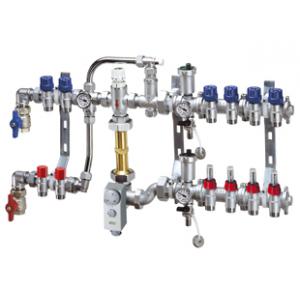 Узел регулирующий, сборный, с коллекторами с расходомерами для системы напольного отопления и высокотемпературным контуром МР