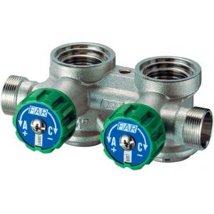 Коллектор параллельный, левосторонний, регулирующий, проходной, модульный, из латуни стойкой к дезоцинковыванию, хромированный