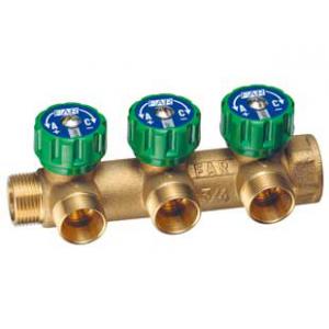 Коллектор регулирующий НР-ВР, проходной, из латуни стойкой к дезоцинковыванию, с 3 отводами (МР)