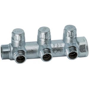 Хромированный модульный коллектор с 3 отводами и встроенными запорными вентилями для регулировки системы