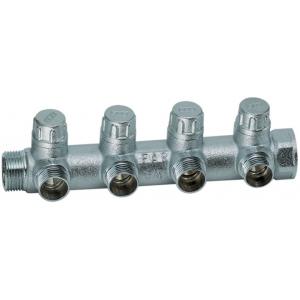 Хромированный модульный коллектор с 4 отводами и встроенными запорными вентилями для регулировки системы