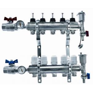 Блок коллекторный с термостатическими вставками M30x1,5 и запорными клапанами (Отводы 3/4”НР EUROKONUS , межцентровое расстояние 50 мм)
