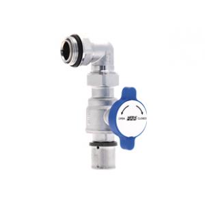 Кран шаровой с местом для установки термометра и угловым фитингом для соединения с коллектором